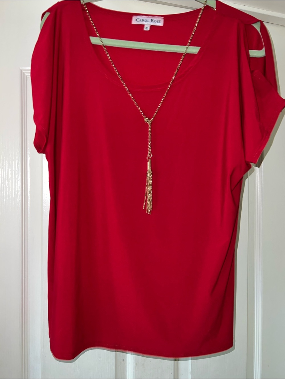 Carol Rose Vibrant Red Scoop Neck Short Sleeve Top
